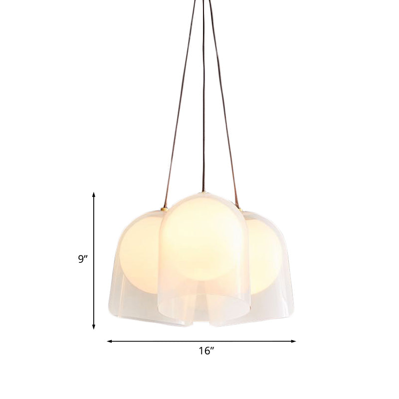 Modern White Glass 3-Light Pendant Lamp With Gold Accents For Living Room Ceiling - Bell Multi Light