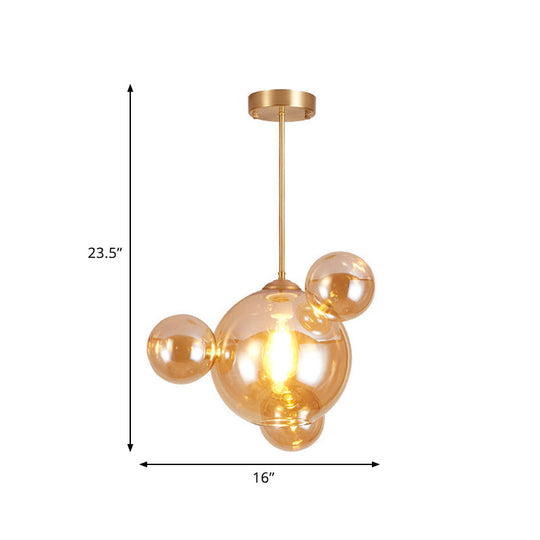 Modernist Amber Glass Pendant Lamp For Dining Table - 1 Light Bubble Shape Hanging Kit