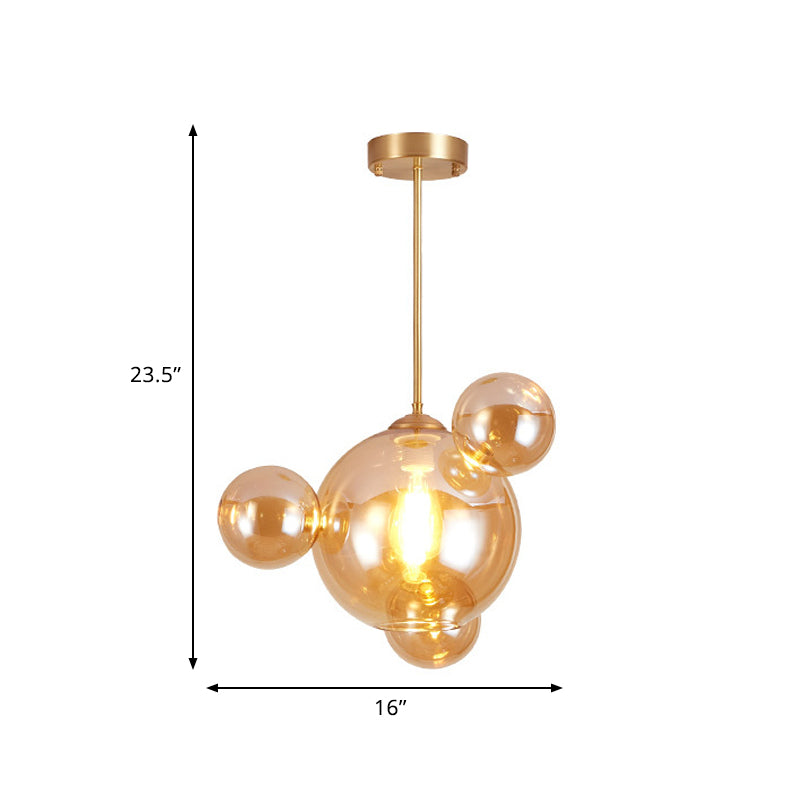 Modernist Amber Glass Pendant Lamp Kit 1 Light Bubble Shape Ideal For Dining Table