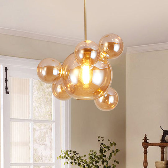 Modernist Amber Glass Pendant Lamp Kit 1 Light Bubble Shape Ideal For Dining Table / A