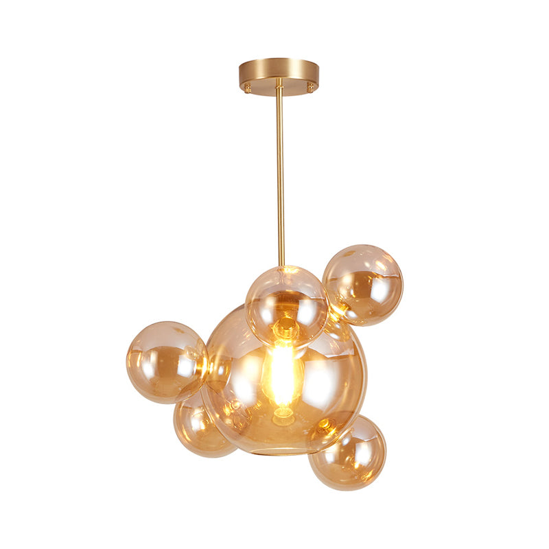Modernist Amber Glass Pendant Lamp For Dining Table - 1 Light Bubble Shape Hanging Kit