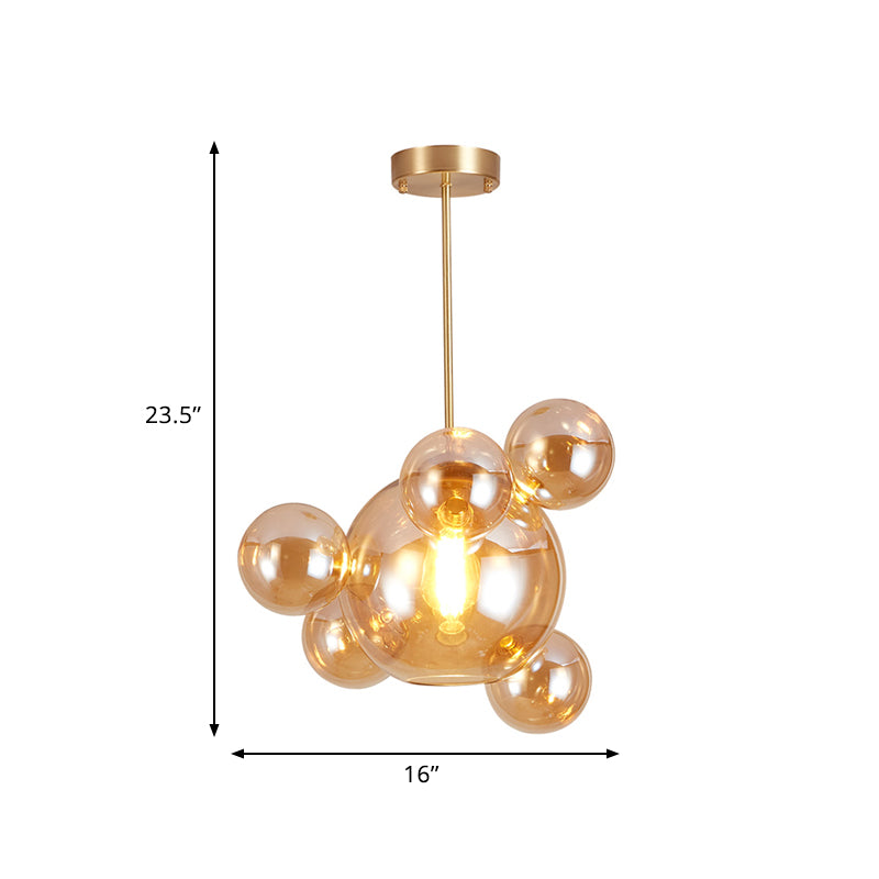 Modernist Amber Glass Pendant Lamp For Dining Table - 1 Light Bubble Shape Hanging Kit