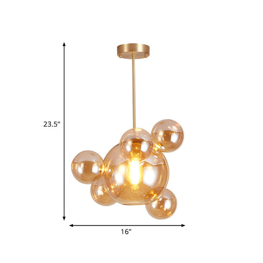 Modernist Amber Glass Pendant Lamp Kit 1 Light Bubble Shape Ideal For Dining Table