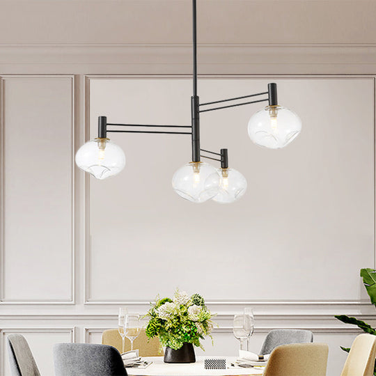 Modern Black Oval Semi - Mount Led Ceiling Lamp With 4 Clear Dimpled Glass Bulbs