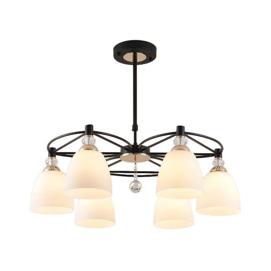 Modern Cup Shape Chandelier Cream Glass Ceiling Lamp With Crystal Droplet - Black