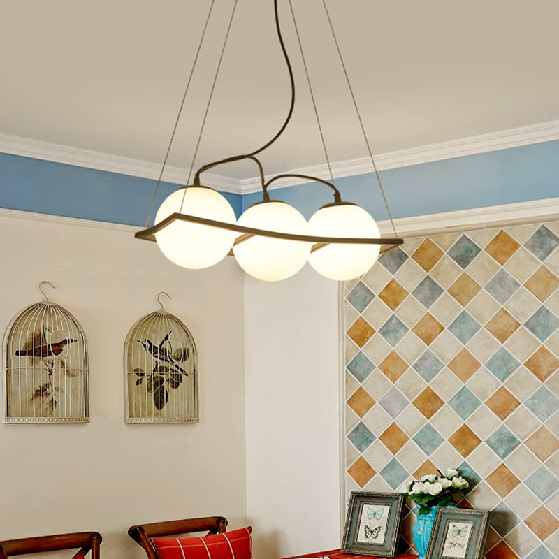 Modernist Frosted Glass Globe Pendant Light - 3/4 Lights Black Frame Ceiling Hang Fixture 3 /