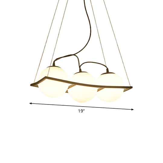 Modernist Frosted Glass Globe Pendant Light - 3/4 Lights Black Frame Ceiling Hang Fixture