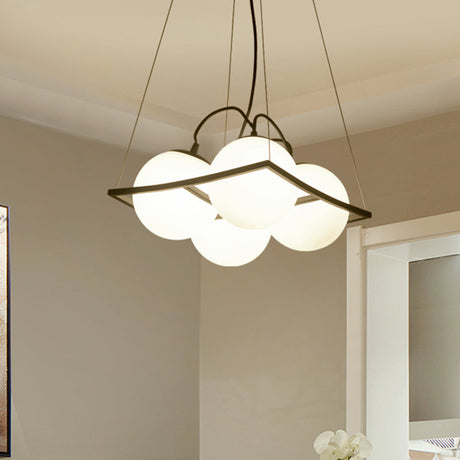 Modernist Frosted Glass Pendant Light With Globe Design - 3/4 Lights Black Frame For Ceiling Hang 4