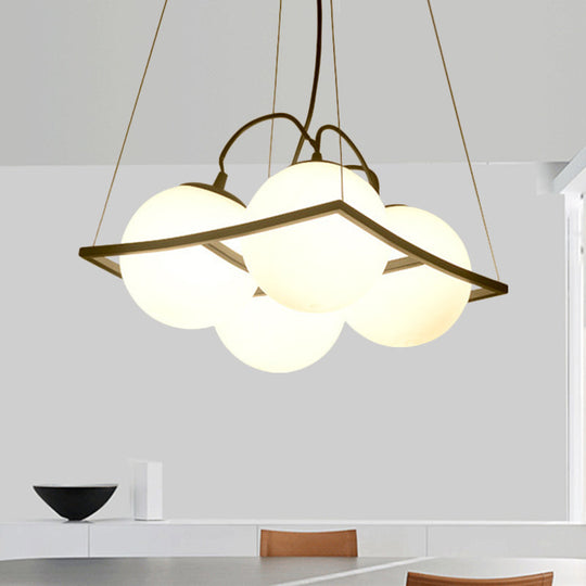 Modernist Frosted Glass Globe Pendant Light - 3/4 Lights Black Frame Ceiling Hang Fixture
