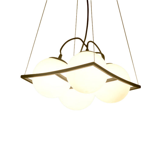 Modernist Frosted Glass Globe Pendant Light - 3/4 Lights Black Frame Ceiling Hang Fixture