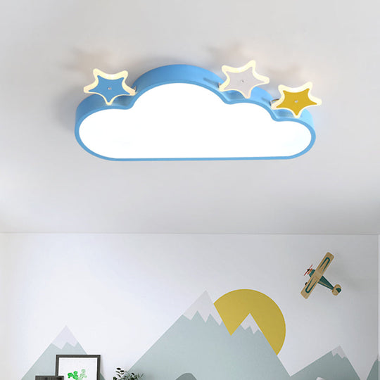 Cartoon Pink/Blue Led Cloud-With-Star Flushmount Ceiling Light For Childrens Room