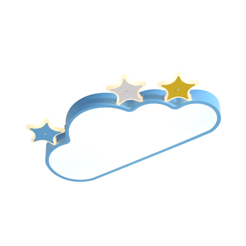 Cartoon Pink/Blue Led Cloud - With - Star Flushmount Ceiling Light For Children’s Room