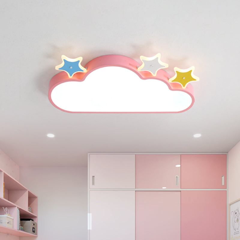 Cartoon Pink/Blue Led Cloud - With - Star Flushmount Ceiling Light For Children’s Room