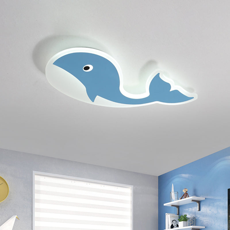 Cartoon Whale Flush Mount Lamp - Ultrathin Acrylic Led Ceiling Light For Kids’ Room (Pink/Blue) Blue