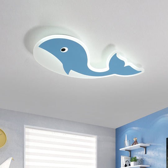 Cartoon Whale Flush Mount Lamp - Ultrathin Acrylic Led Ceiling Light For Kids’ Room (Pink/Blue) Blue