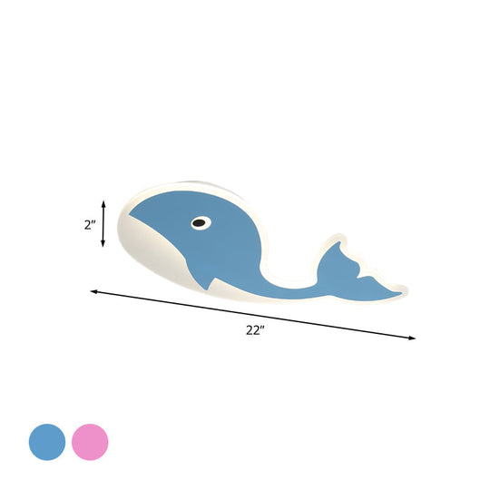 Cartoon Whale Flush Mount Lamp - Ultrathin Acrylic Led Ceiling Light For Kids Room (Pink/Blue)