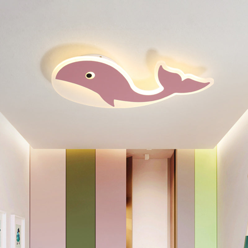 Cartoon Whale Flush Mount Lamp - Ultrathin Acrylic Led Ceiling Light For Kids Room (Pink/Blue)