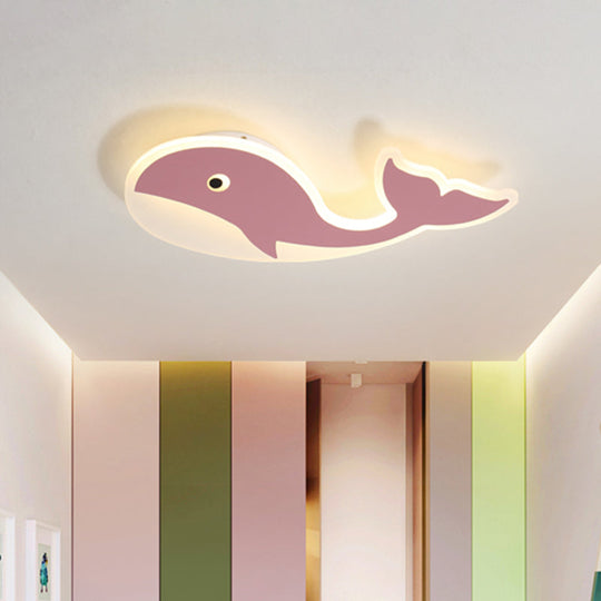 Cartoon Whale Flush Mount Lamp - Ultrathin Acrylic Led Ceiling Light For Kids Room (Pink/Blue)