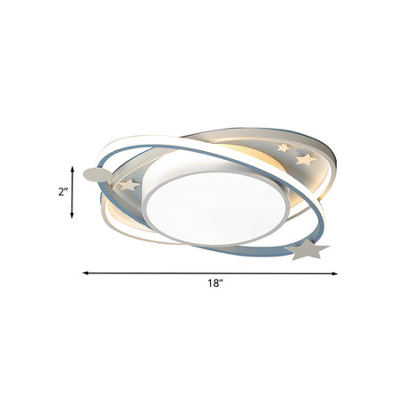 Orbit Planet Acrylic Led Flushmount Blue Ceiling Light For Nursery School And Kids