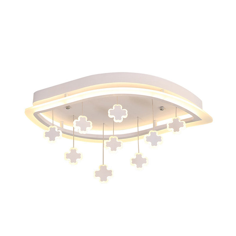 Kids Leaf Flushmount Acrylic Led Ceiling Light In White With Mathematical Sign Drapes - Ideal For
