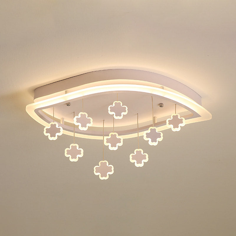 Kids Leaf Flushmount Acrylic Led Ceiling Light In White With Mathematical Sign Drapes - Ideal For