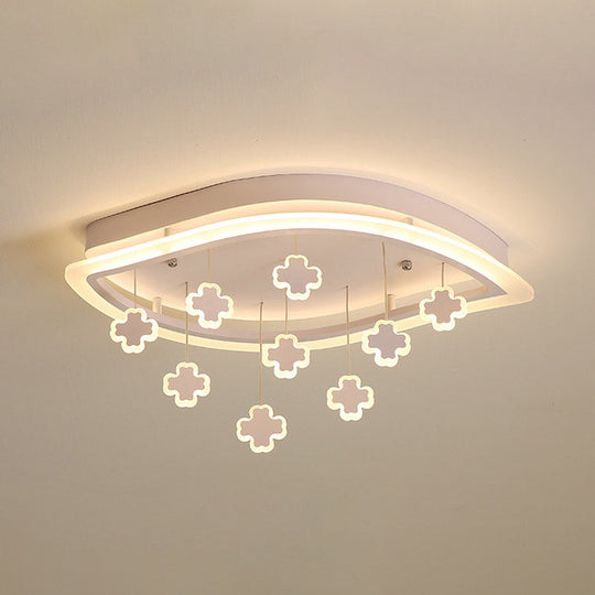 Kids Leaf Flushmount Acrylic Led Ceiling Light In White With Mathematical Sign Drapes - Ideal For