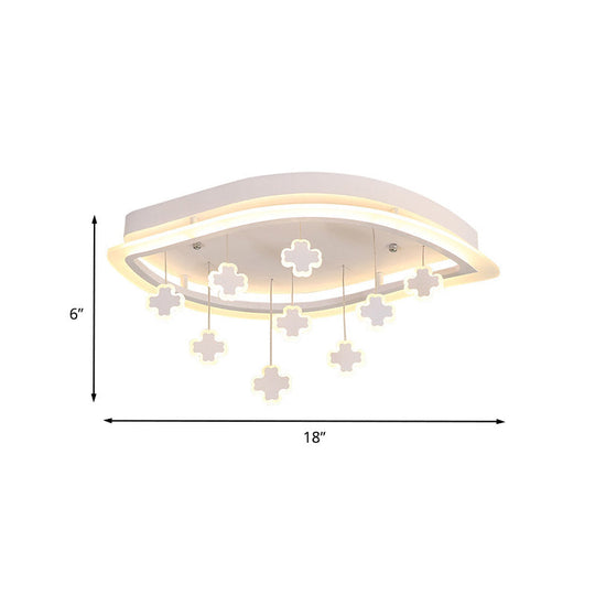 Kids Leaf Flushmount Acrylic Led Ceiling Light In White With Mathematical Sign Drapes - Ideal For