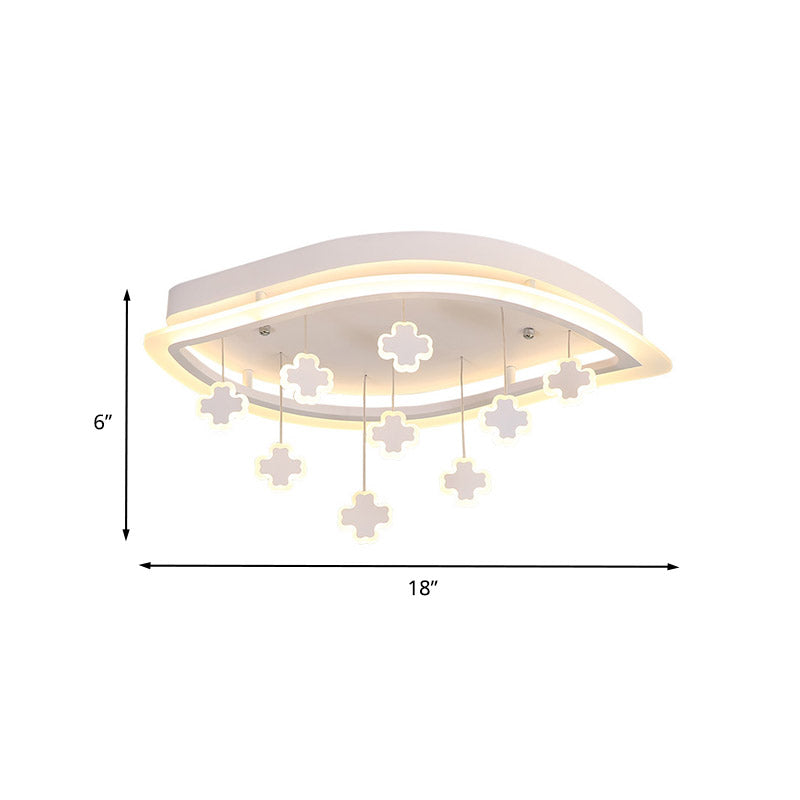 Kids Leaf Flushmount Acrylic Led Ceiling Light In White With Mathematical Sign Drapes - Ideal For