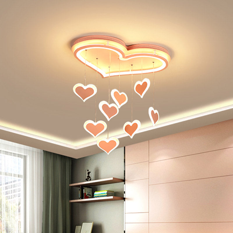 Waterfall Heart Iron Ceiling Lamp - Macaron Pink Led Flush Mount Lighting For Bedroom / 21
