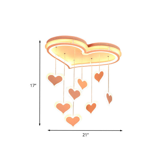 Waterfall Heart Iron Ceiling Lamp - Macaron Pink Led Flush Mount Lighting For Bedroom