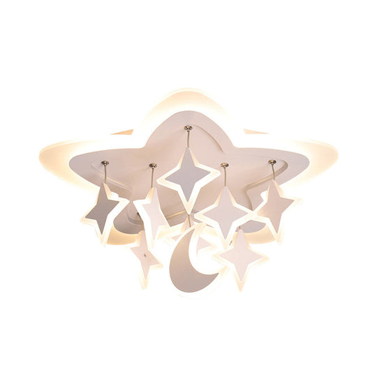 Starry Kids Room Led Ceiling Light With Acrylic Cartoon Design In Warm/White – Flush Mount Lamp