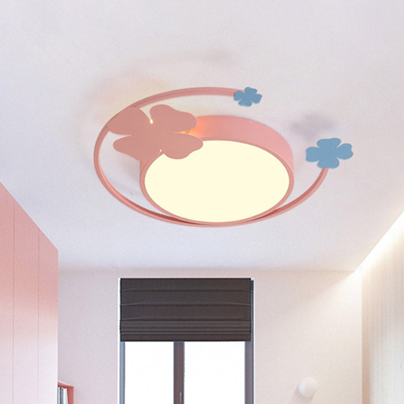 Macaron Pink Led Flush Mount Light With Clover Detail - Warm/White Lighting / Warm