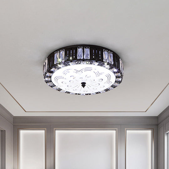Modern Black Metal Led Flush Mount Bedroom Lamp With Crystal Accent / A
