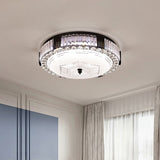 Modern Black Metal Led Flush Mount Bedroom Lamp With Crystal Accent / C