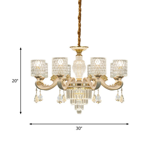 Modern Gold Cylinder Crystal Pendant Chandelier - 6/8-Light Dining Room Lamp Fixture
