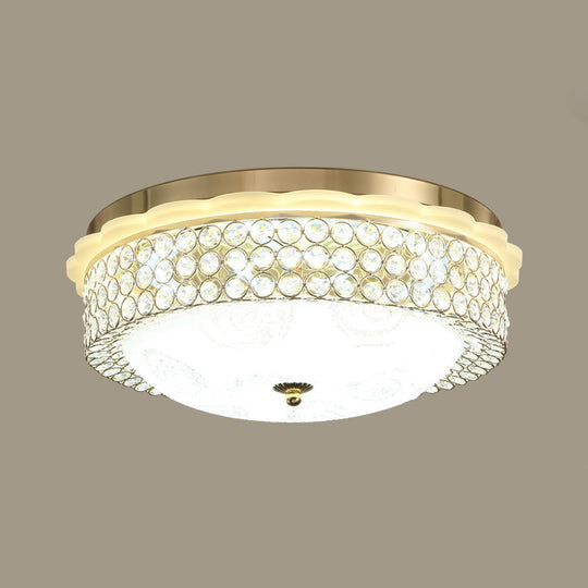 Led Crystal Bead Flushmount Lamp For Foyer - Modernist Circle Design 16’/19.5’ Wide