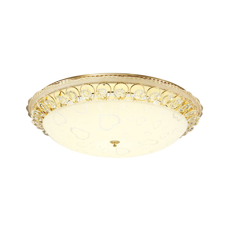 Frosted Glass Gold Ceiling Lamp - Domed Led Flush Light With Crystal Accent (16’/19.5’ Wide)