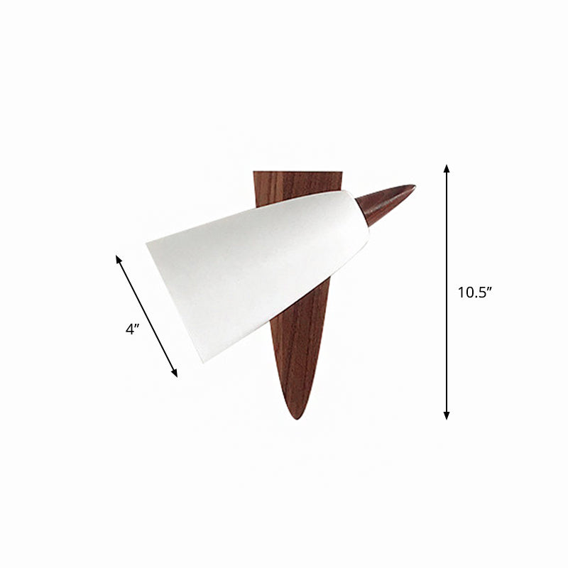Modern Cone Metal Wall Light With Wood Backplate - White 1-Bulb Sconce Fixture