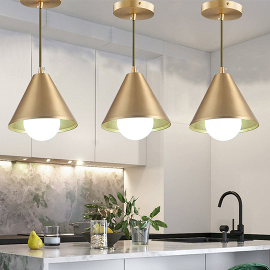 Brass Cone Pendant Light For Dining Table - Mid Century Single-Bulb Ceiling Suspension Lamp