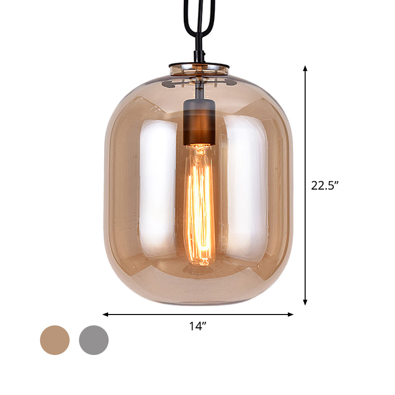Smoke Gray/Cognac Glass Industrial Ceiling Pendant Lamp - 1 Head 10’/14’ Wide