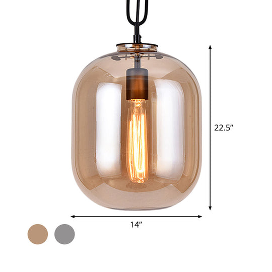 Smoke Gray/Cognac Glass Industrial Ceiling Pendant Lamp - 1 Head 10’/14’ Wide
