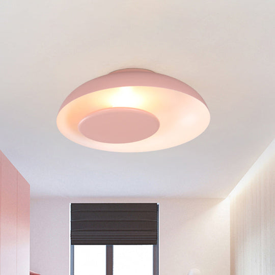 Macaron Single Iron Flush Mount Ceiling Light With Colorful Wide Bowl Design And Cover -