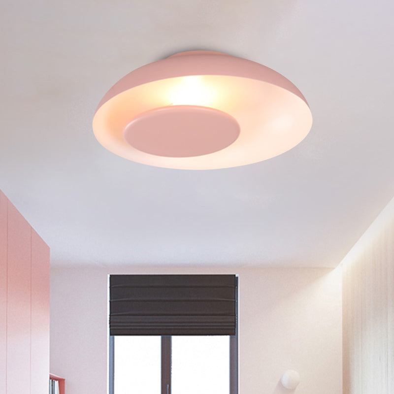 Macaron Single Iron Flush Mount Ceiling Light With Colorful Wide Bowl Design And Cover -