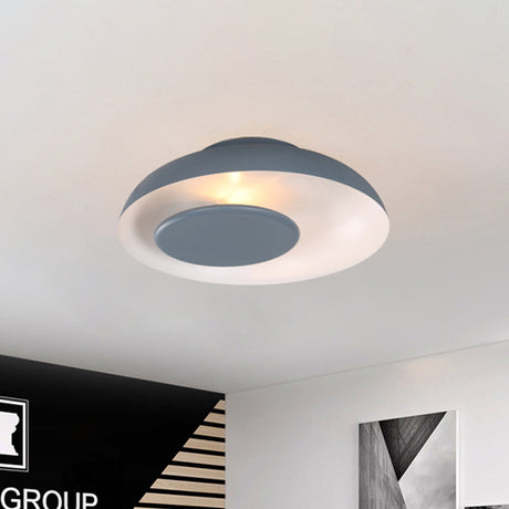 Macaron Single Iron Flush Mount Ceiling Light With Colorful Wide Bowl Design And Cover -