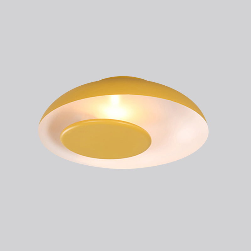 Macaron Single Iron Flush Mount Ceiling Light With Colorful Wide Bowl Design And Cover -