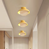 Ceiling Light With Mobile Wood Shield - Macaron Iron Flush Mount Led Yellow/Pink/Green Foyer Yellow