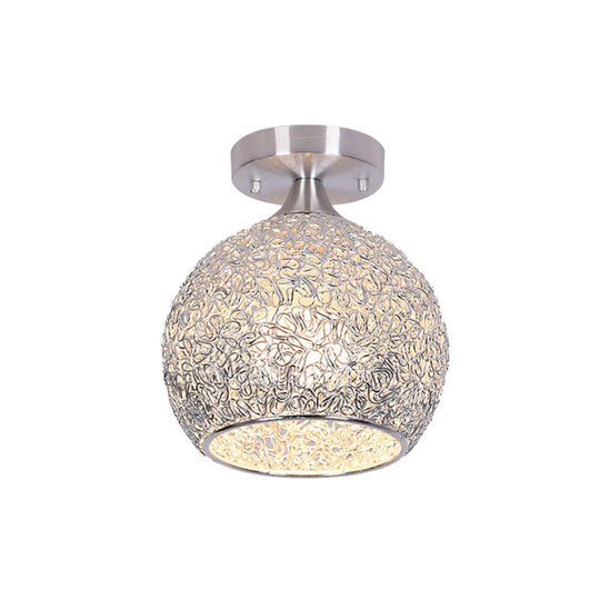 Modern Mini Dome Ceiling Flush Mount Light Fixture Chrome Finish Single Apartment Aluminum Design