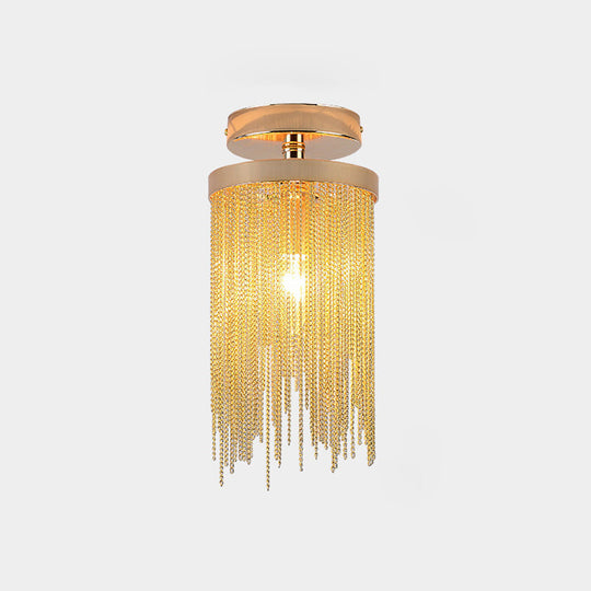Modern Aluminum Small Flushmount Ceiling Light With Cascading Fringe 1 - Light Green/Gold/Blue