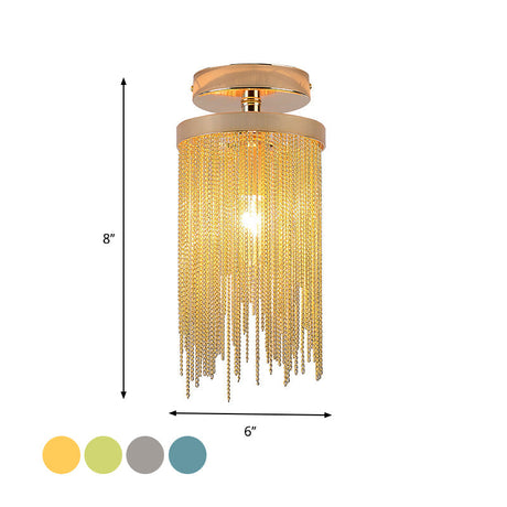 Modern Aluminum Small Flushmount Ceiling Light With Cascading Fringe 1-Light Green/Gold/Blue