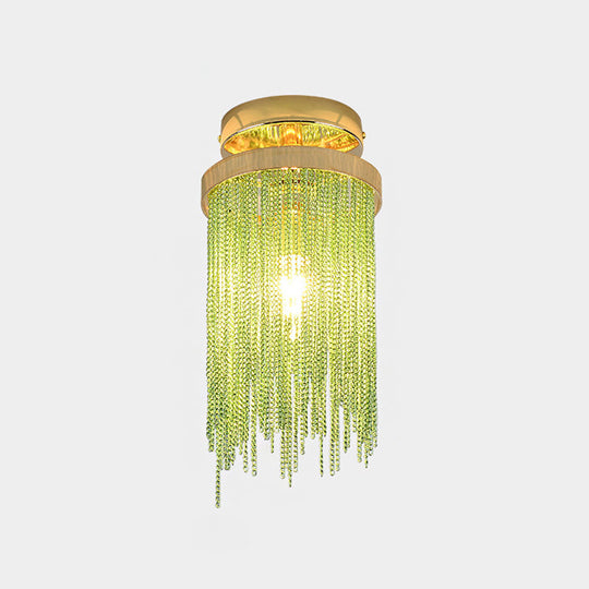 Modern Aluminum Small Flushmount Ceiling Light With Cascading Fringe 1 - Light Green/Gold/Blue